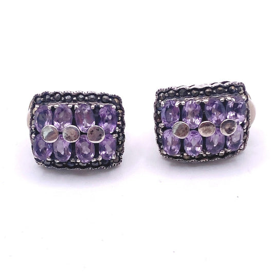 Sterling Silver And Amethyst Gems Vintage Clip On Earrings