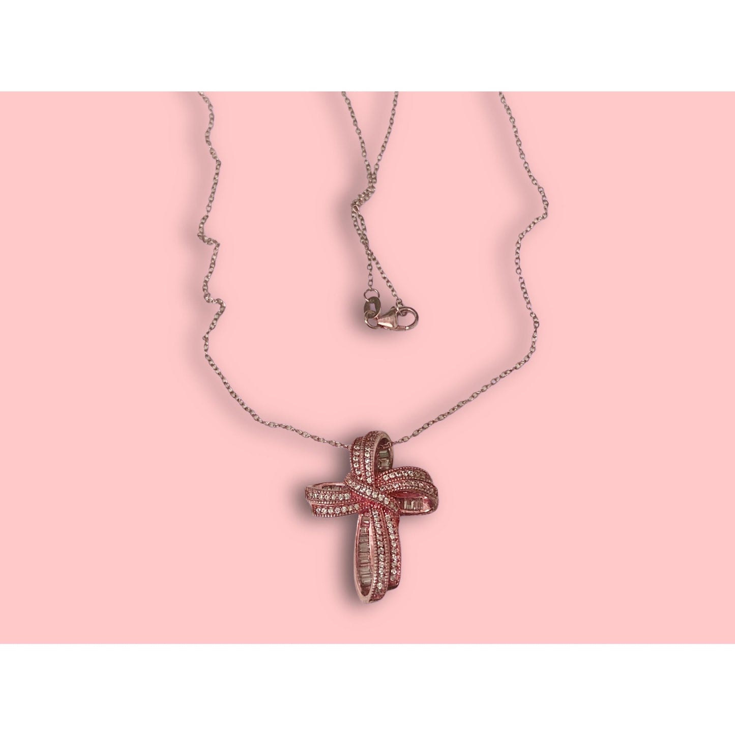 Bella Luce Rose Gold St Silver CZ Cross Necklace