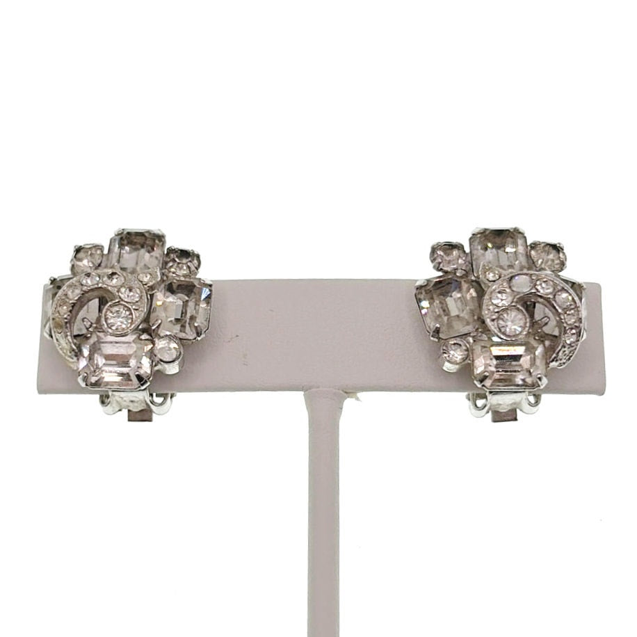 Eisenberg Vintage White Rhinestones Clip On Earrings