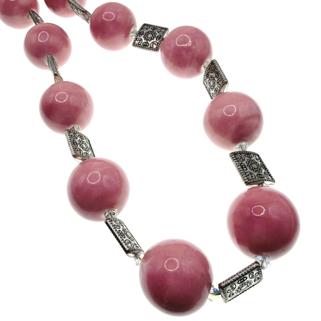 Soft Pink Ceramic Beaded Long Necklace 26”