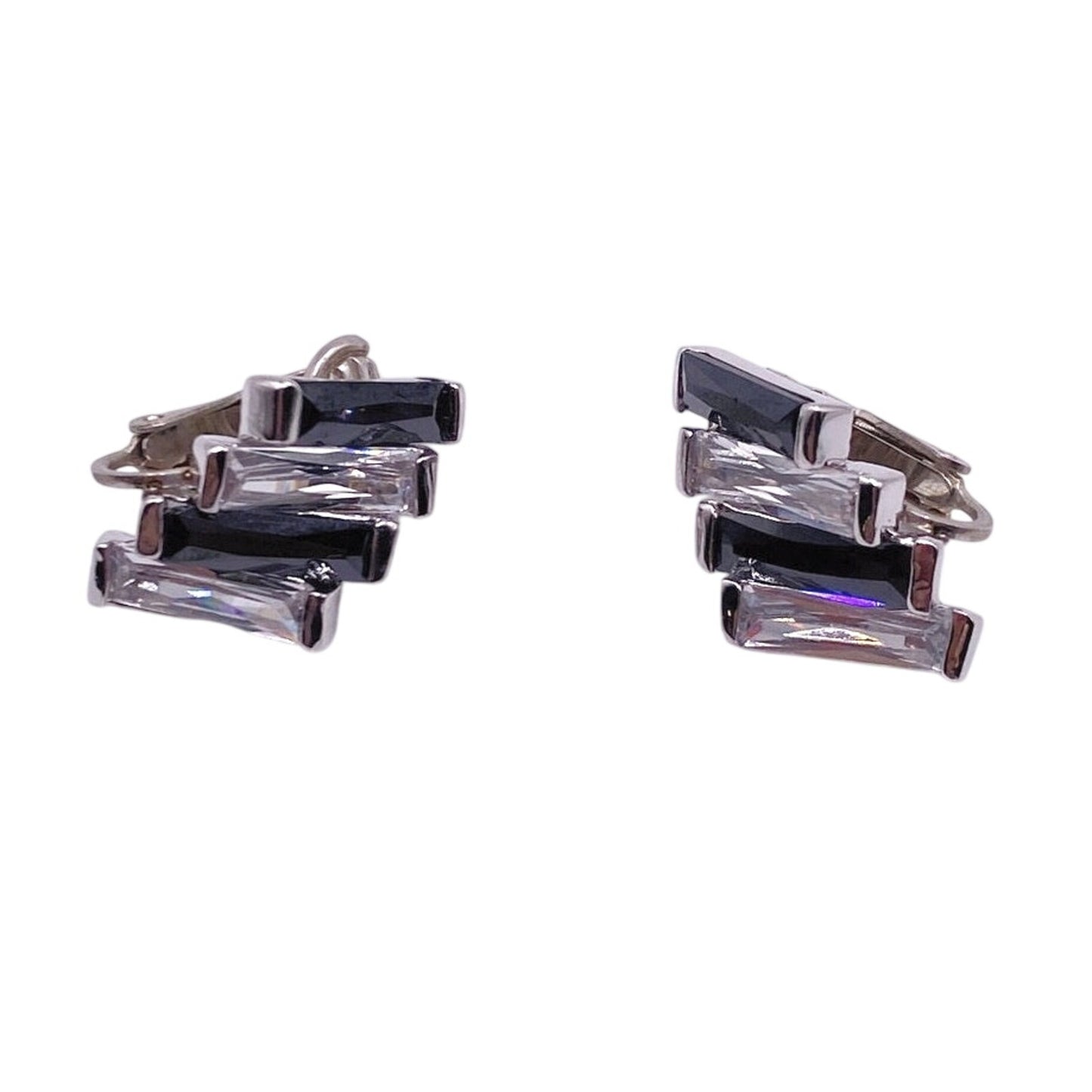 Vintage Sterling Silver Clip On Earrings Cubic Zirconia