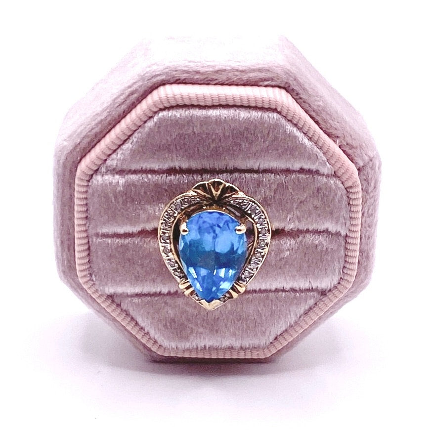 Cocktail Ring 14k Gold Vermeil Sterling Silver With Topaz and Diamonds Size 6.5