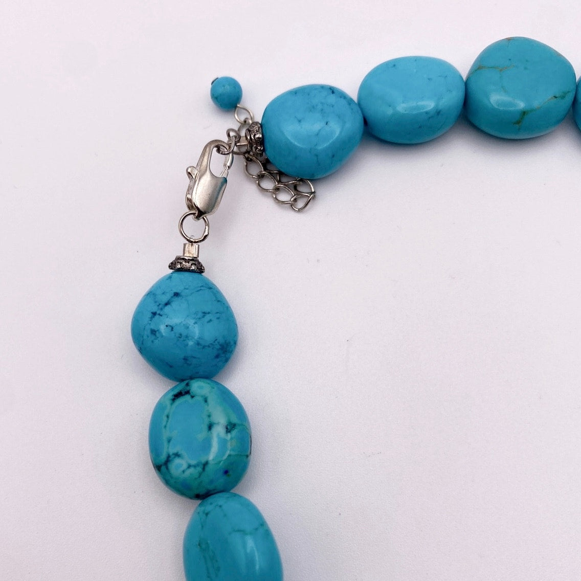 Sleeping Beauty Turquoise Chunky Necklace 16”  Sterling Silver Closure