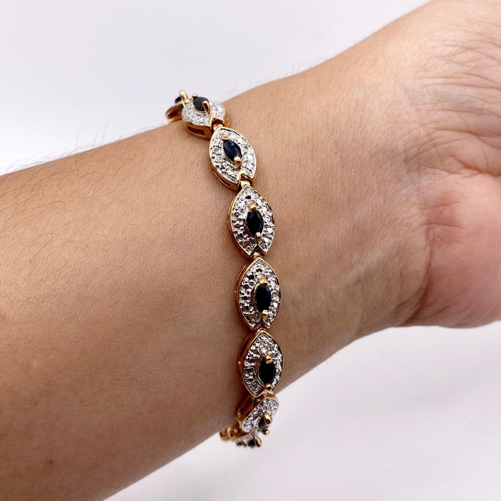 Ross Simmons Gold Plated Sterling Silver Bracelet and Ring Set with Blue Sapphires 7”