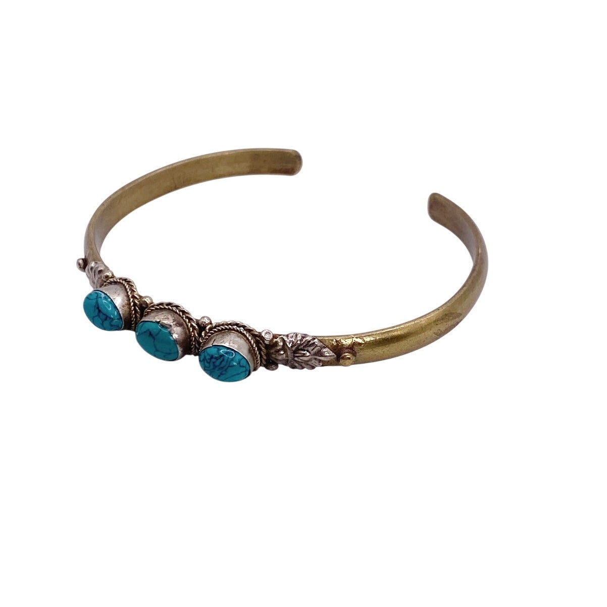 Tibetan or Nepalese turquoise metal cuff bracelet 7"
