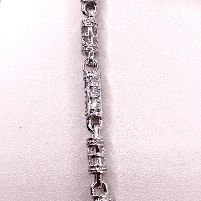 Sterling Silver Full Cubic Zirconia Skull Face Pendant and Necklace 28" long