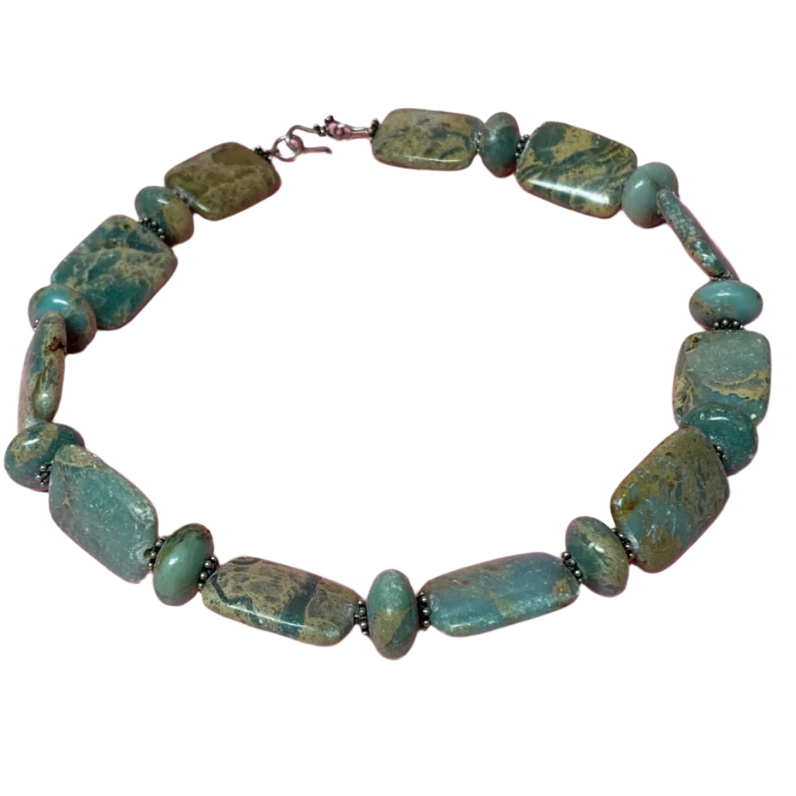 Green Agate and St Silver Necklace