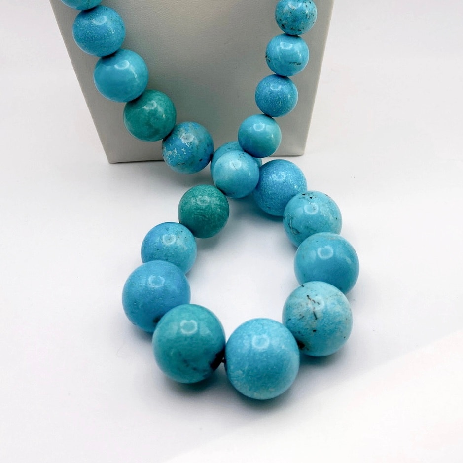 Sleeping Beauty Turquoise Extra Long Necklace 28” With Sterling Silver Closure