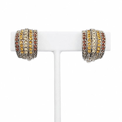 3cm Long Retro Clip On Earrings Yellow and Orange Rhinestones