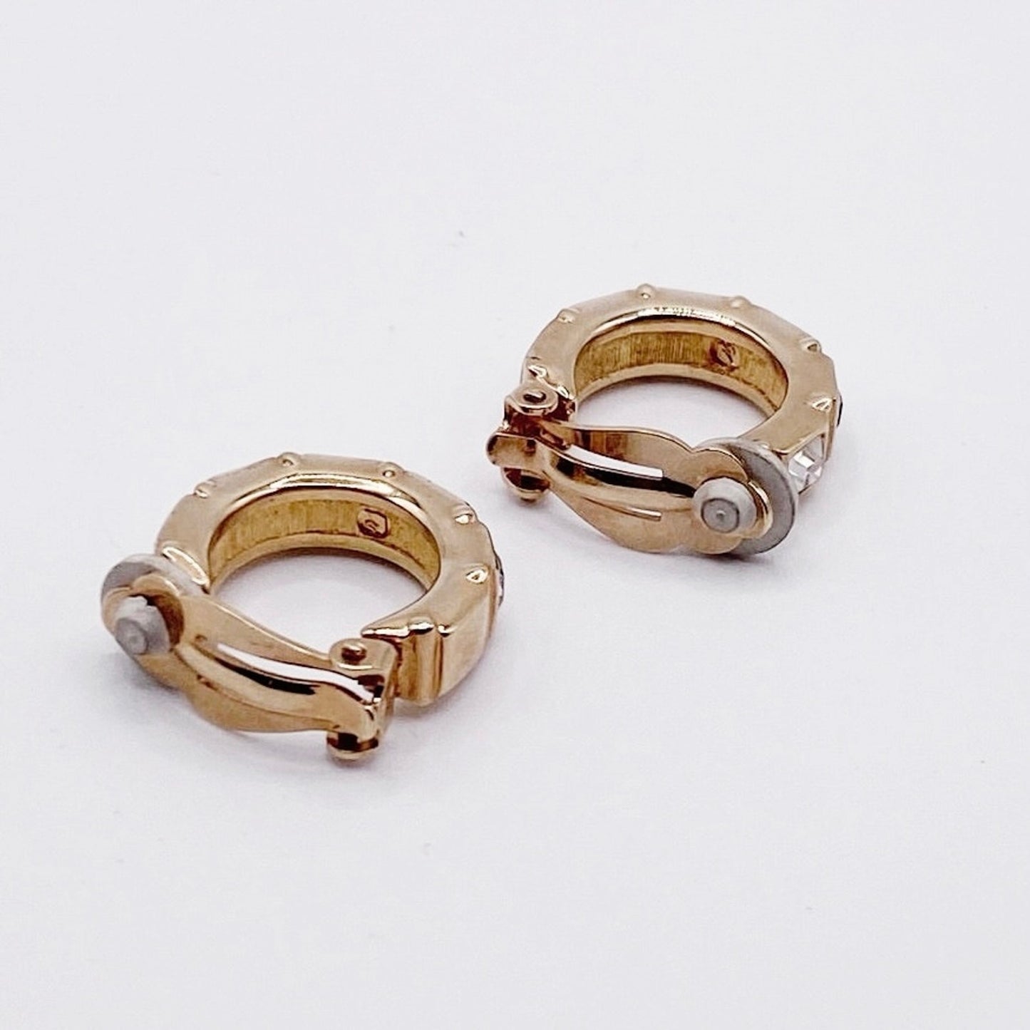 Swarovski Vintage Clip On Earrings Hoops with Black and White Crystals 1”