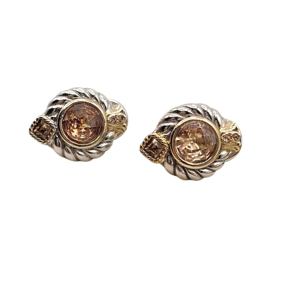 Retro Silver Tone Cubic Zirconia Citrine Stones