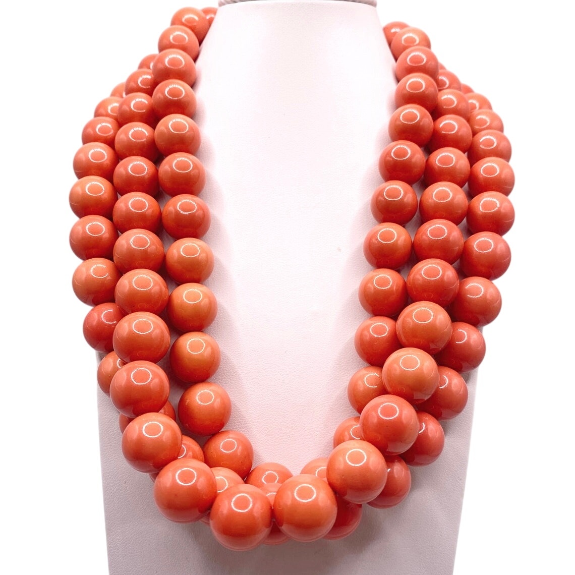 Bohemian Glass in Orange Coral Tone Coated with Sterling and moonstone closure