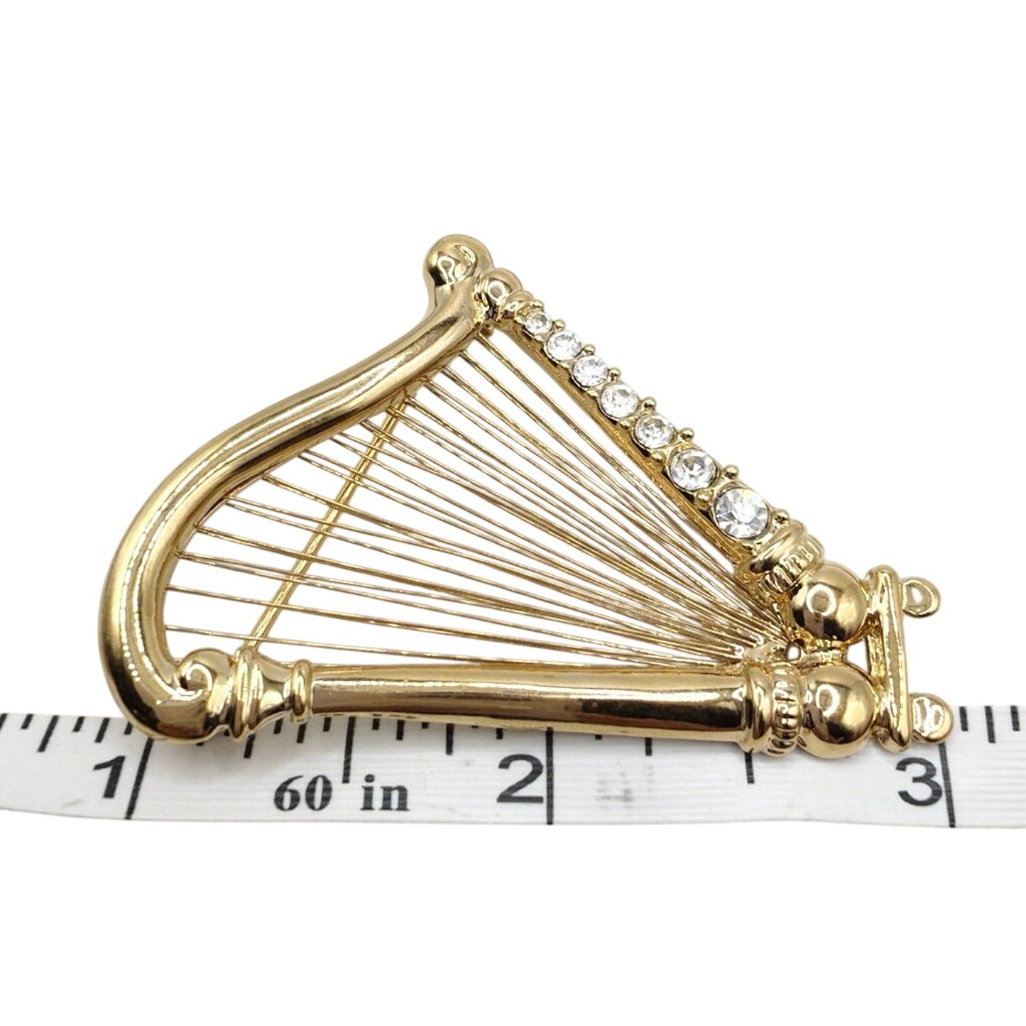Vintage Harp Brooch Gold Tone 2”