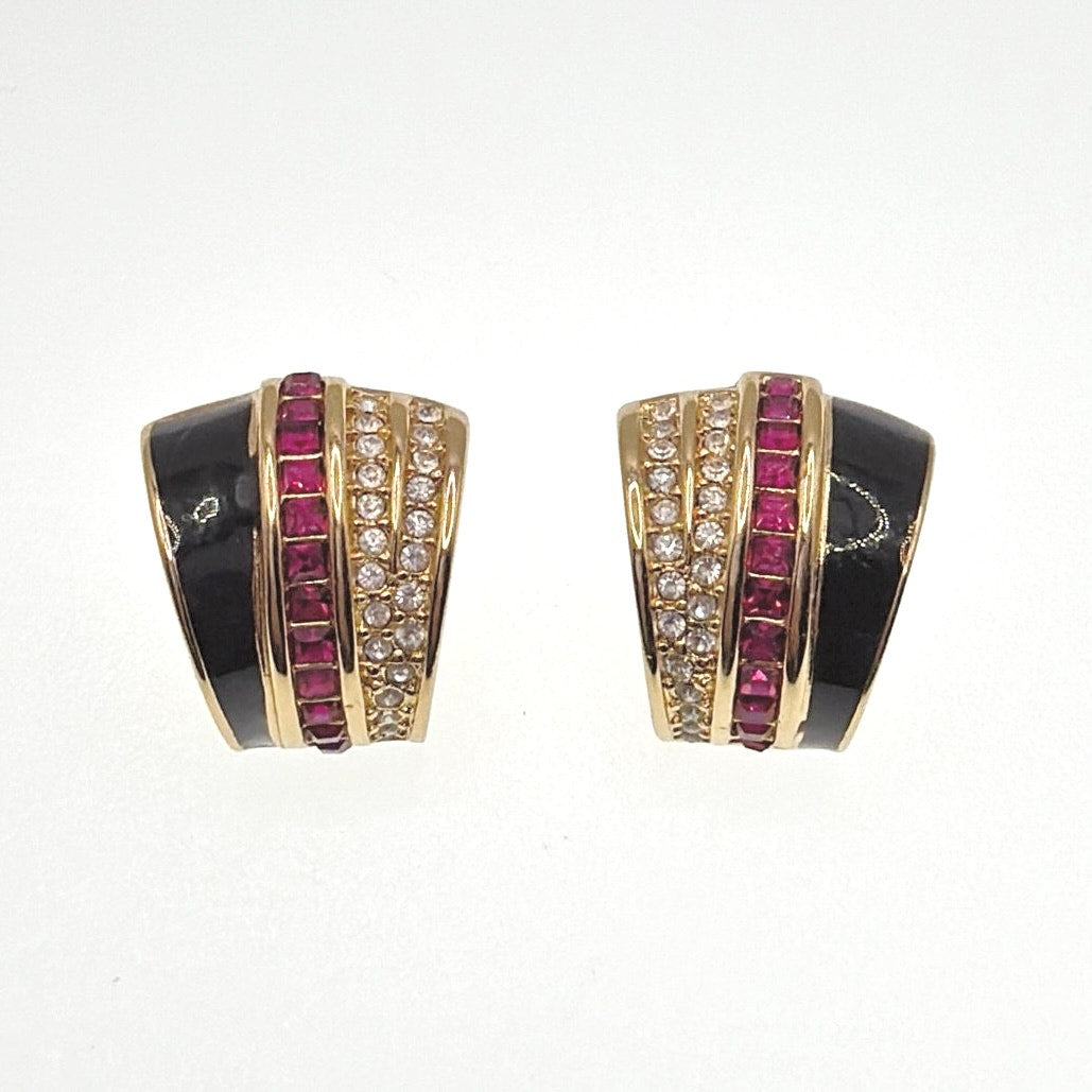 Retro Gold Tone Studs Pink Earrings