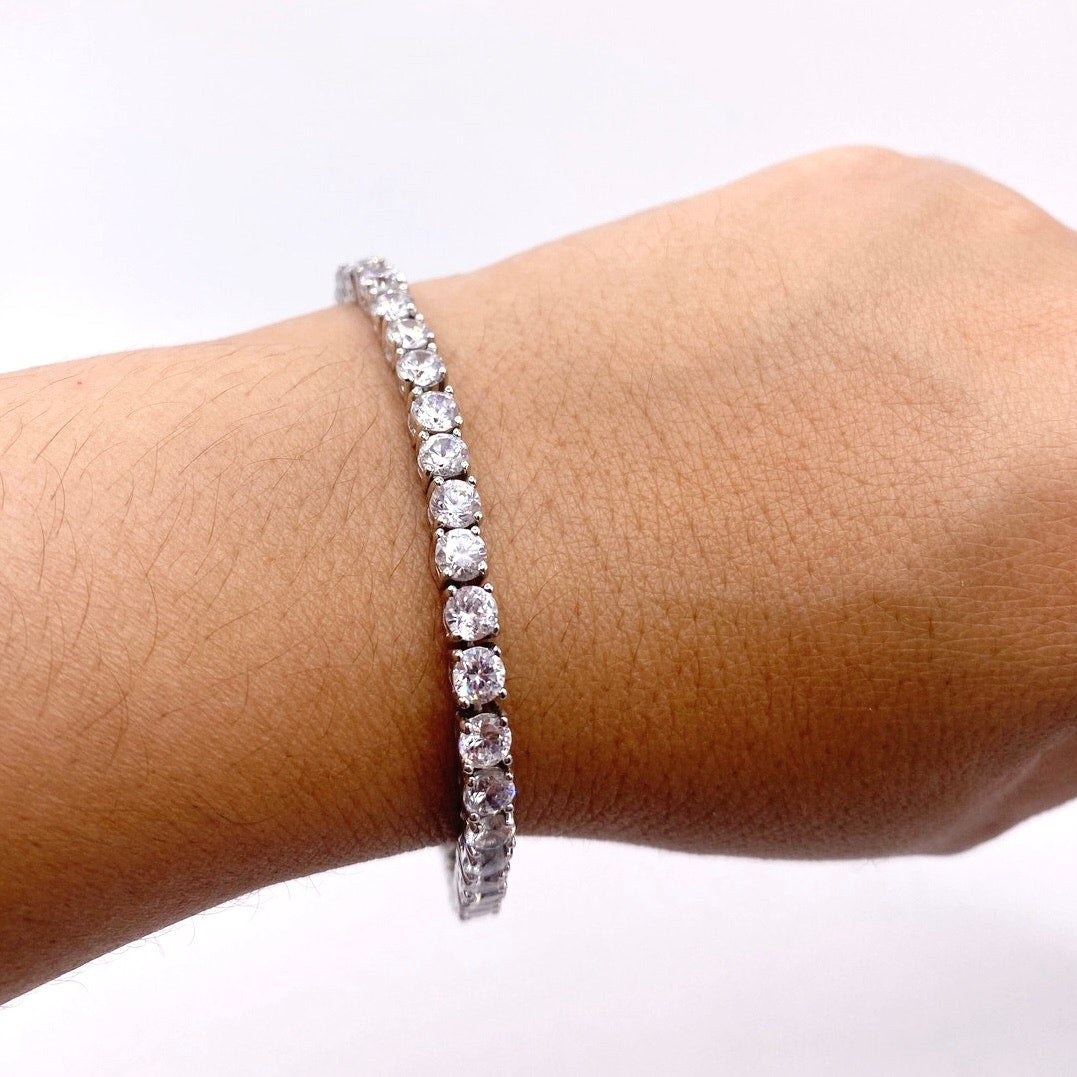 Silver Plated Rhodium Tennis Bracelet C Z Crystals