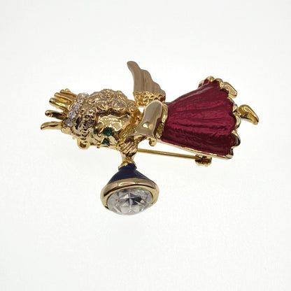 Rhinestones and Enamel Angel with Trumpet Brooch