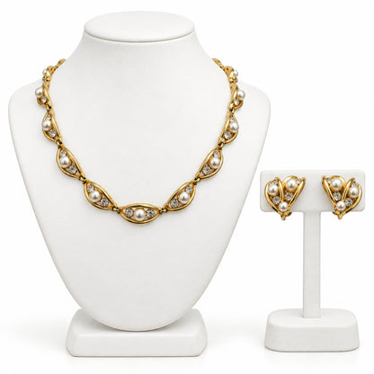Bogoff Faux Pearls Necklace And Screw Back Earrings Set