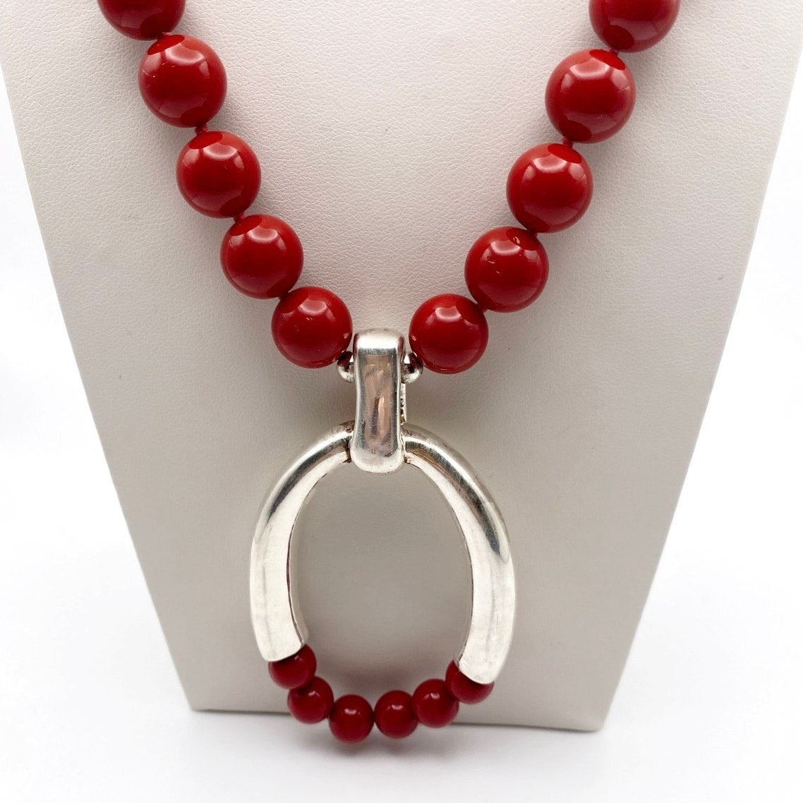 Simon Sebbag Designs Necklace Sterling Silver With Red Coated Shell Round Beads