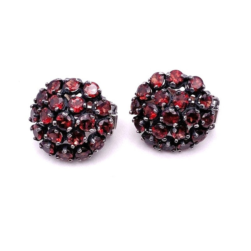 Sterling Silver and Garnets Vintage Clip On Earrings