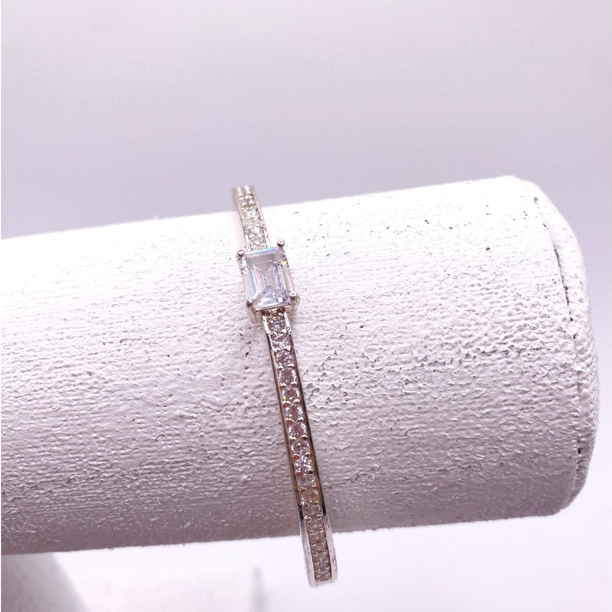 Ralph Lauren Signed Silver Tone Vintage Bangle Bracelet with Cubic Zirconia