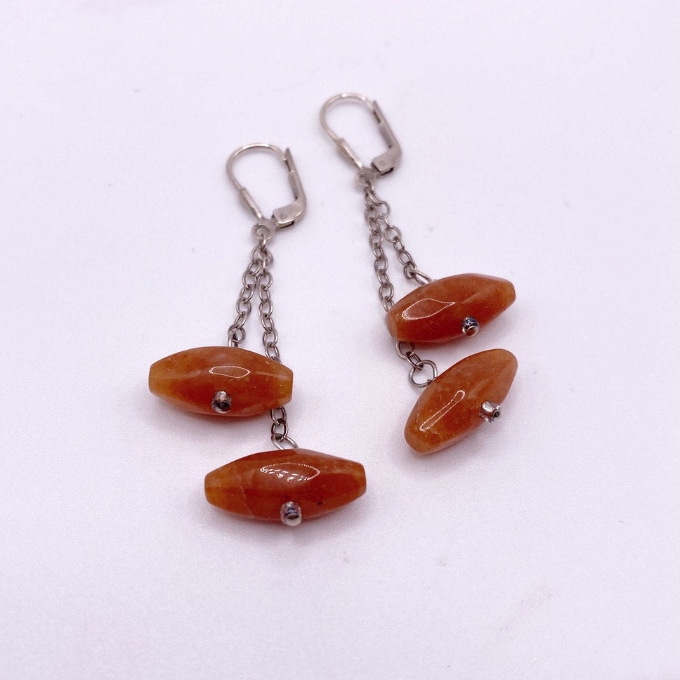 Vintage Sterling Silver and Carnelian Dangling Earrings