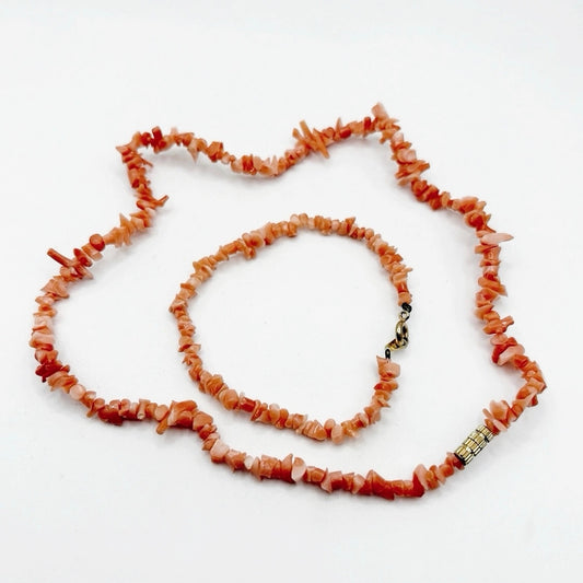 Vintage Angel Skin Coral Chips Necklace 14” and Bracelet 7”