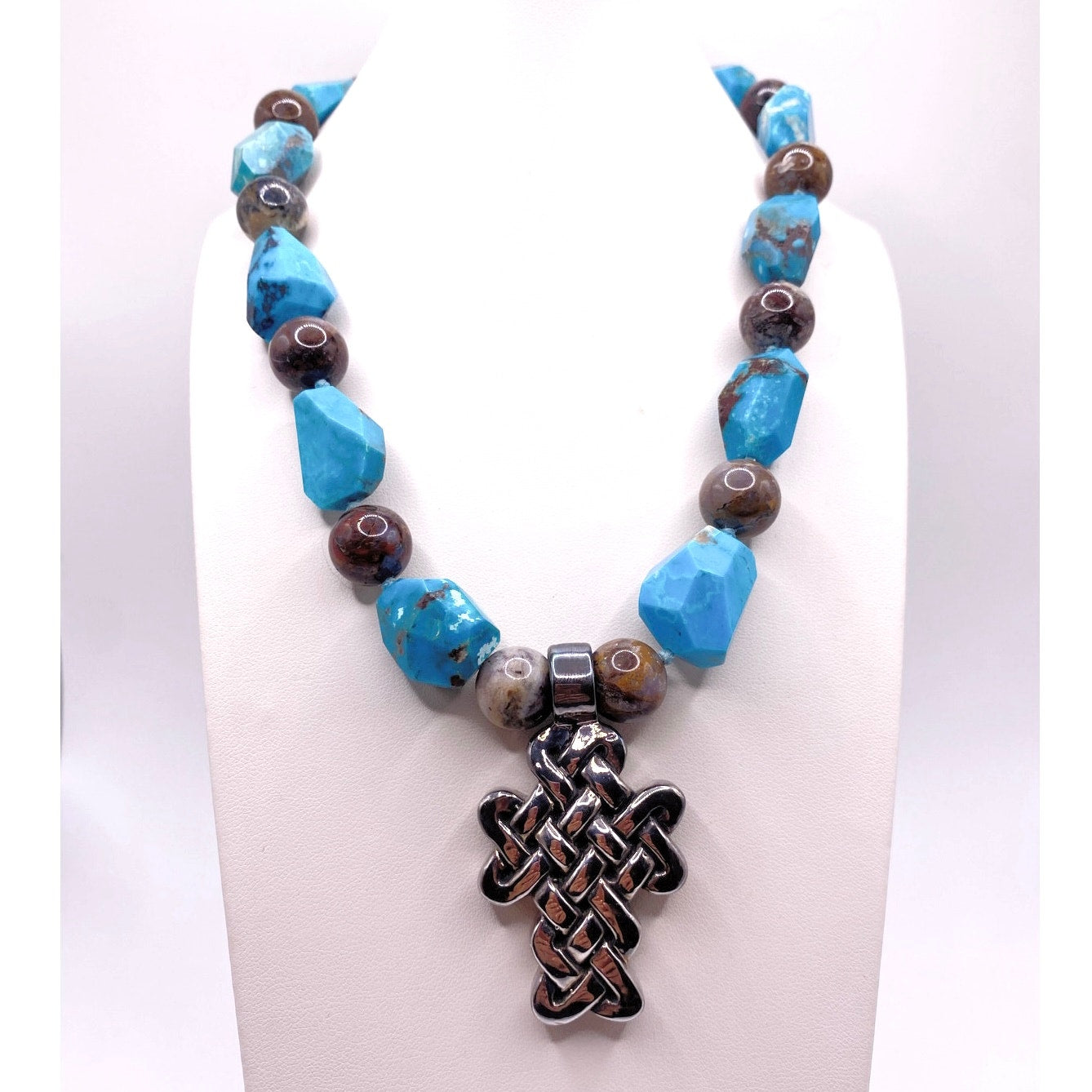 Simon Sebbag Designs Signed 925 Silver Celtic Cross With Turquoise and Agate