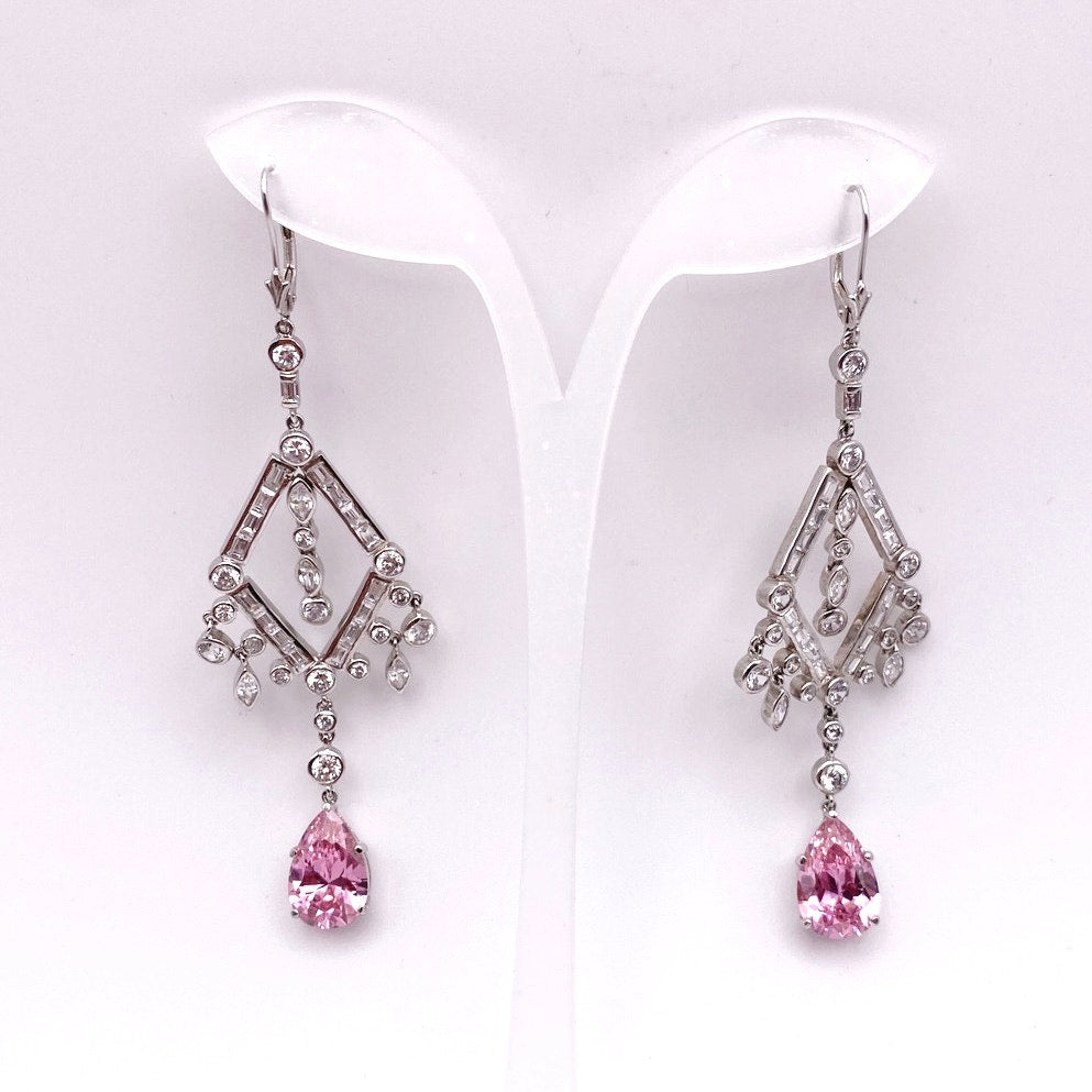 Chandelier Dangling Drop Earrings Silver and Rhodium Plated with CZ Crystals 3”