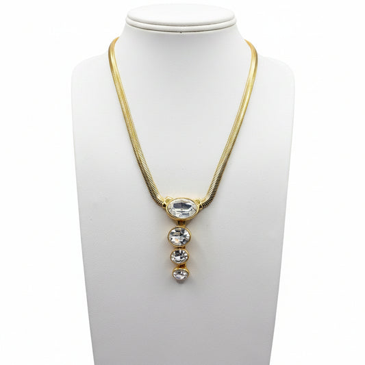Vintage Snake Chain Necklace and White Rhinestones 18”