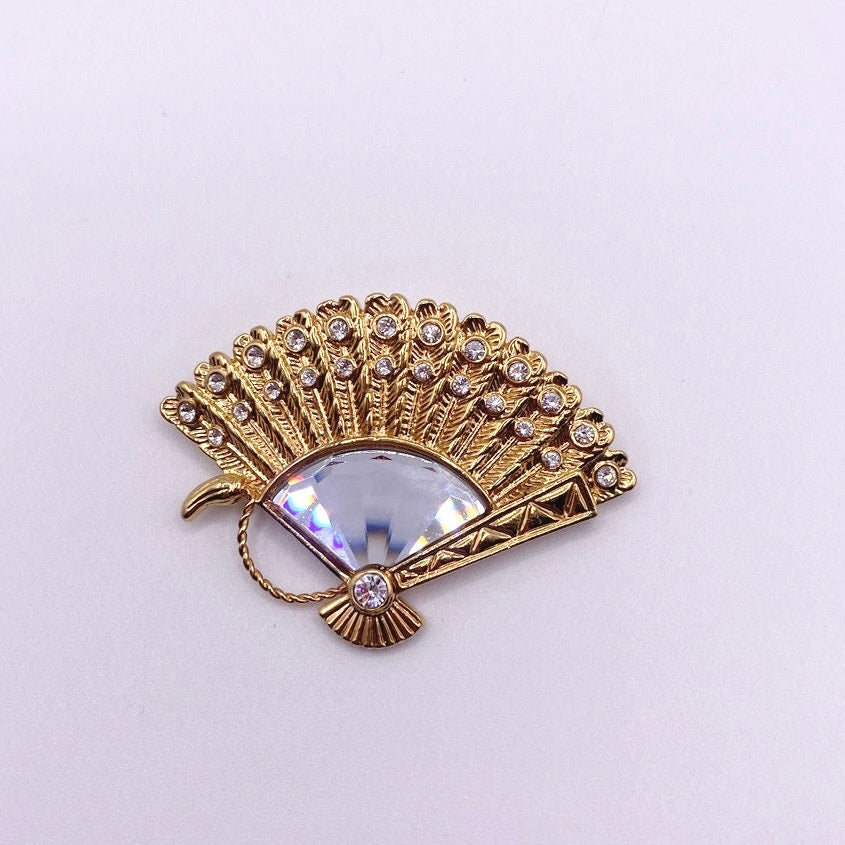 Swarovski Signed Vintage Brooch Fan With Crystals