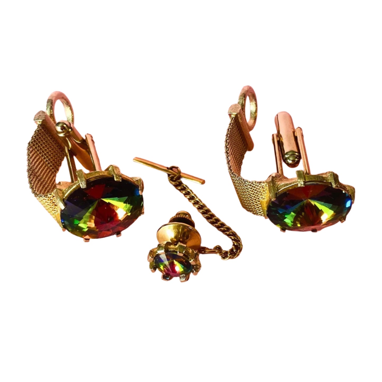Dante Multicolor and Golden Cufflinks and Tie Tack Set