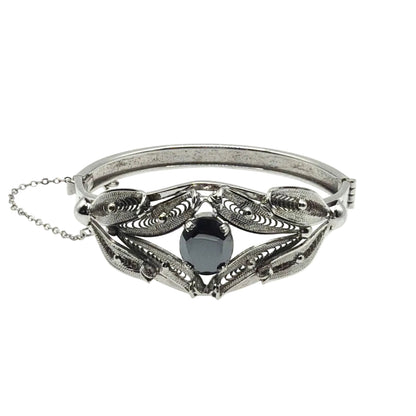 Sorrento Sterling Silver Hematite Filigree Hinged Bangle Bracelet 7”