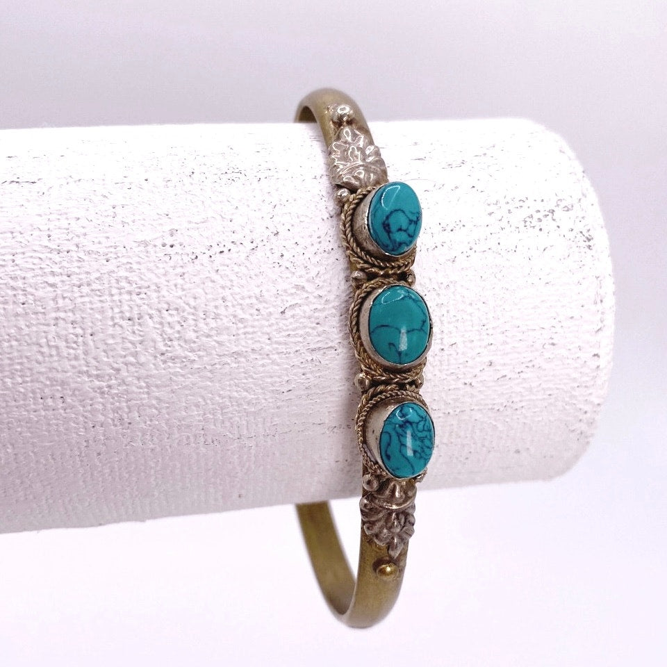 Tibetan or Nepalese turquoise metal cuff bracelet 7"