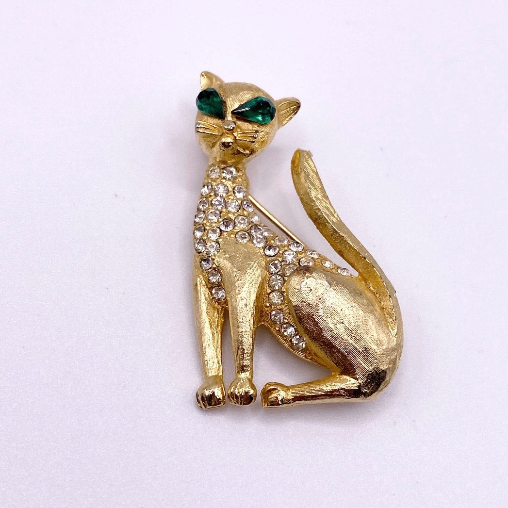 Vintage Gold Tone Cat Pin Brooch