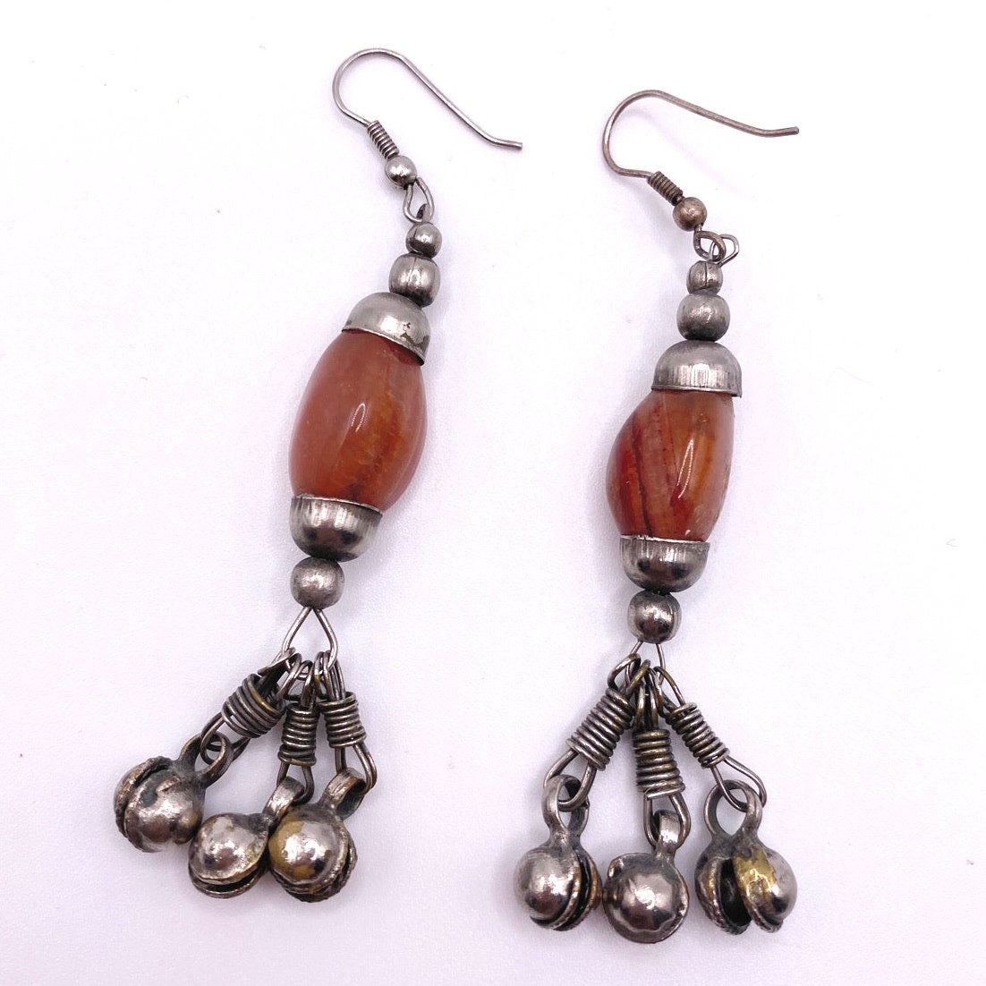 Vintage Tribal Drop Dangle Earrings With Carnelian Stone