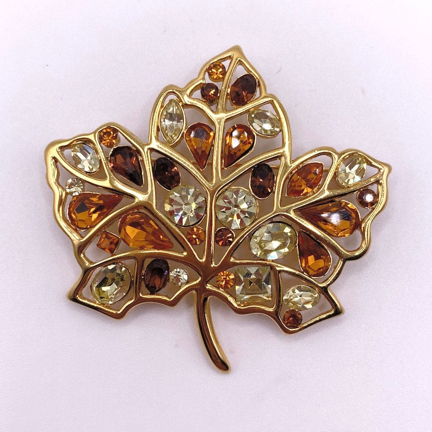 Nolan Miller Vintage Rhinestones Leaf Brooch