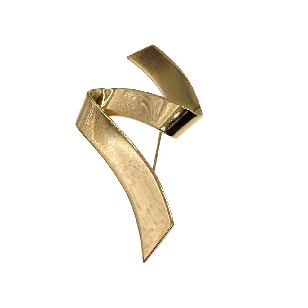 Monet Ribbon Gold Tone Brooch 2.5”
