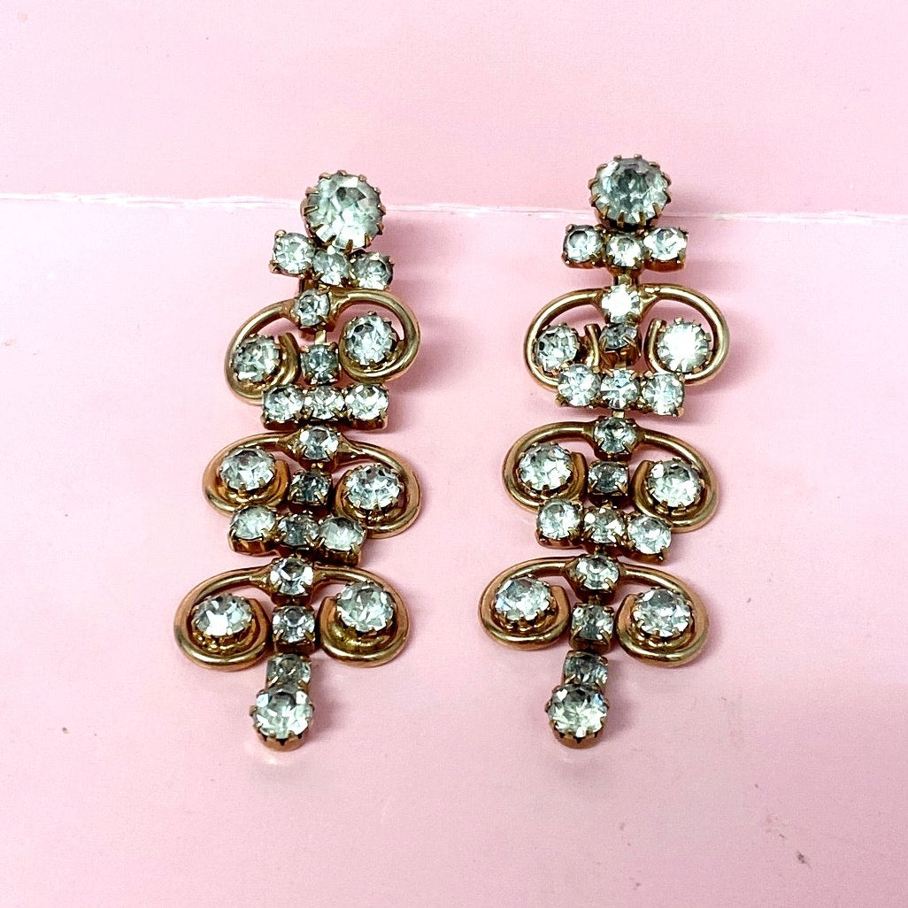 Sarah Coventry Dangle Rhinestones Earrings Clip On