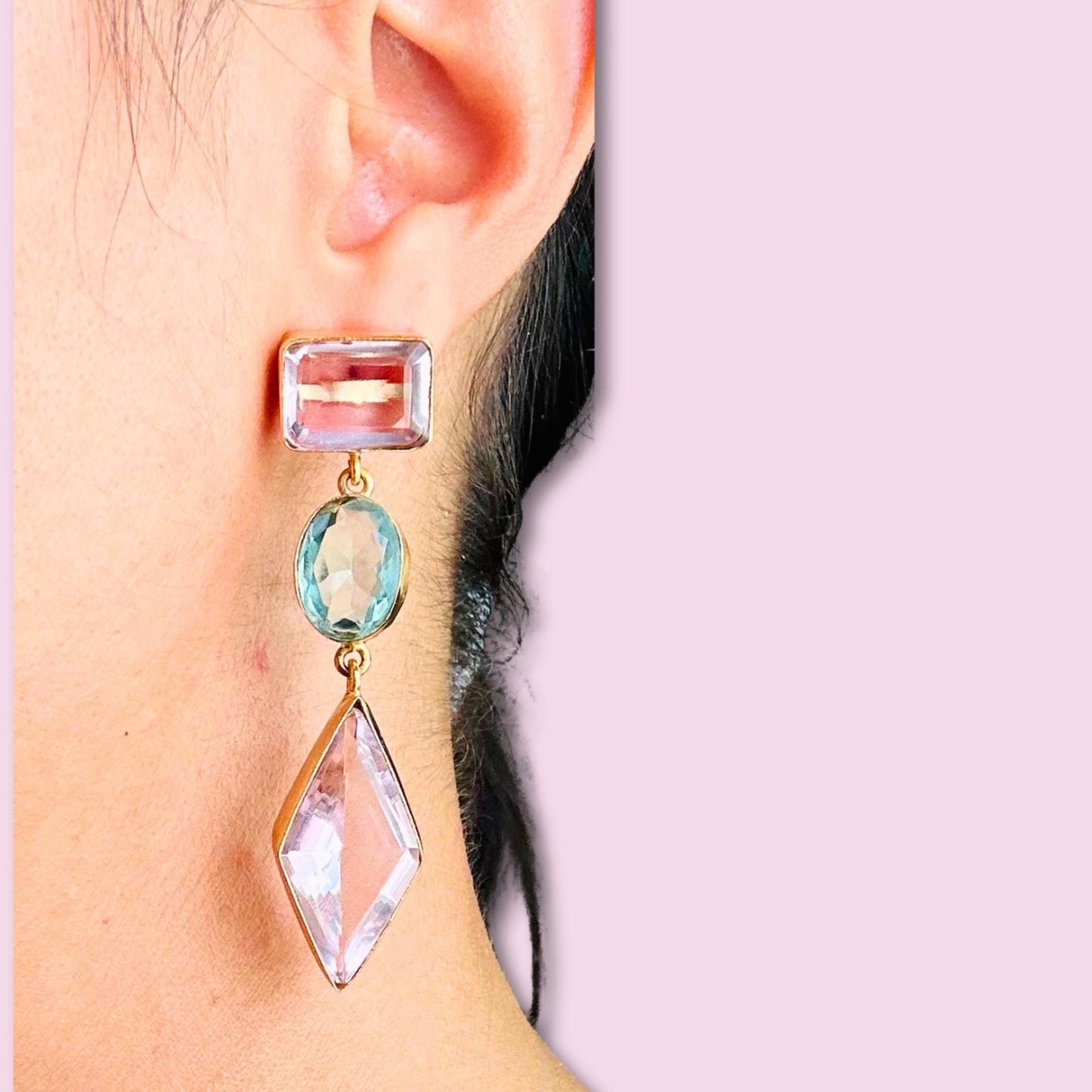 Cocktail Earrings Pink and Aqua Glass