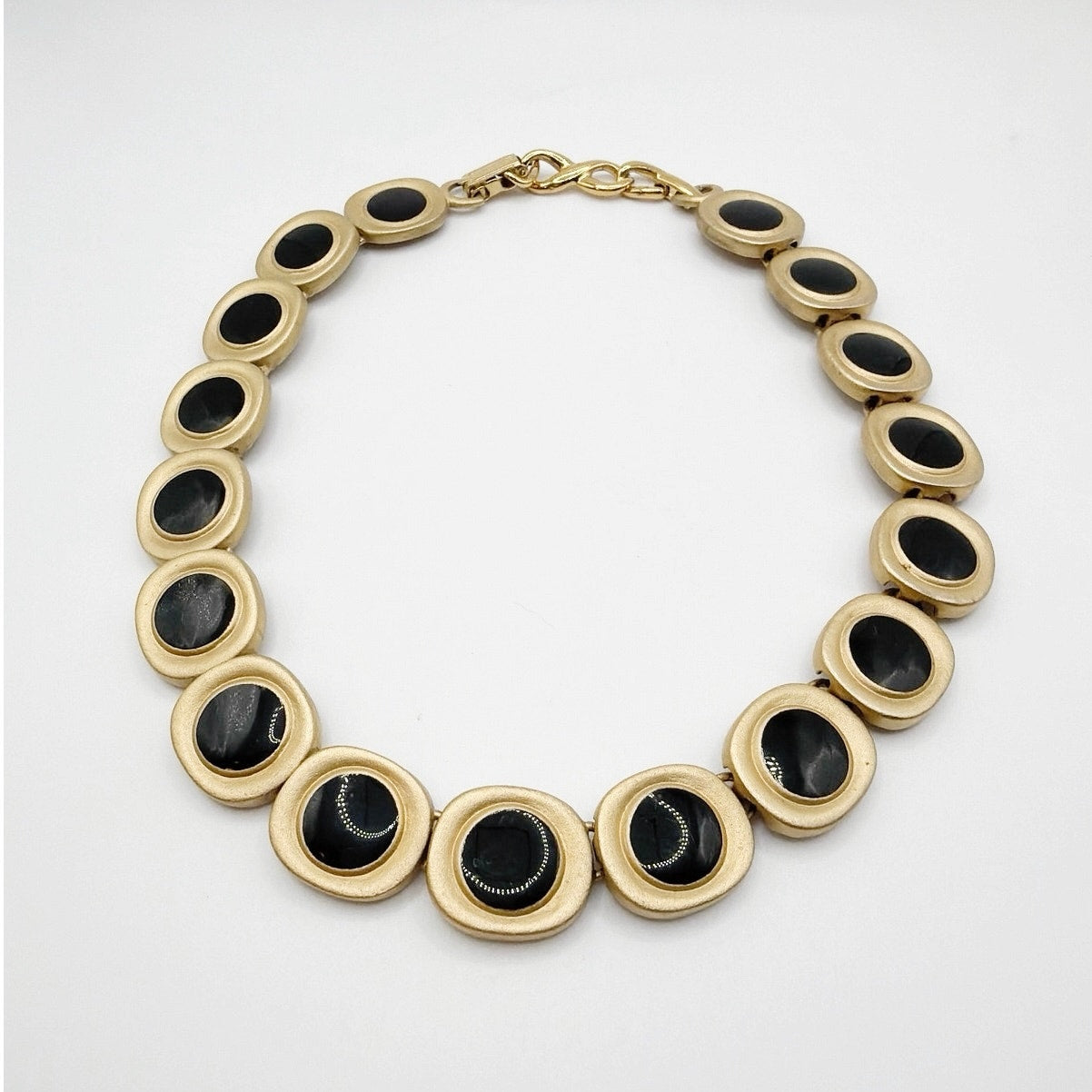 Napier Vintage Brushed Gold Tone and Black Enamel Necklace 16”