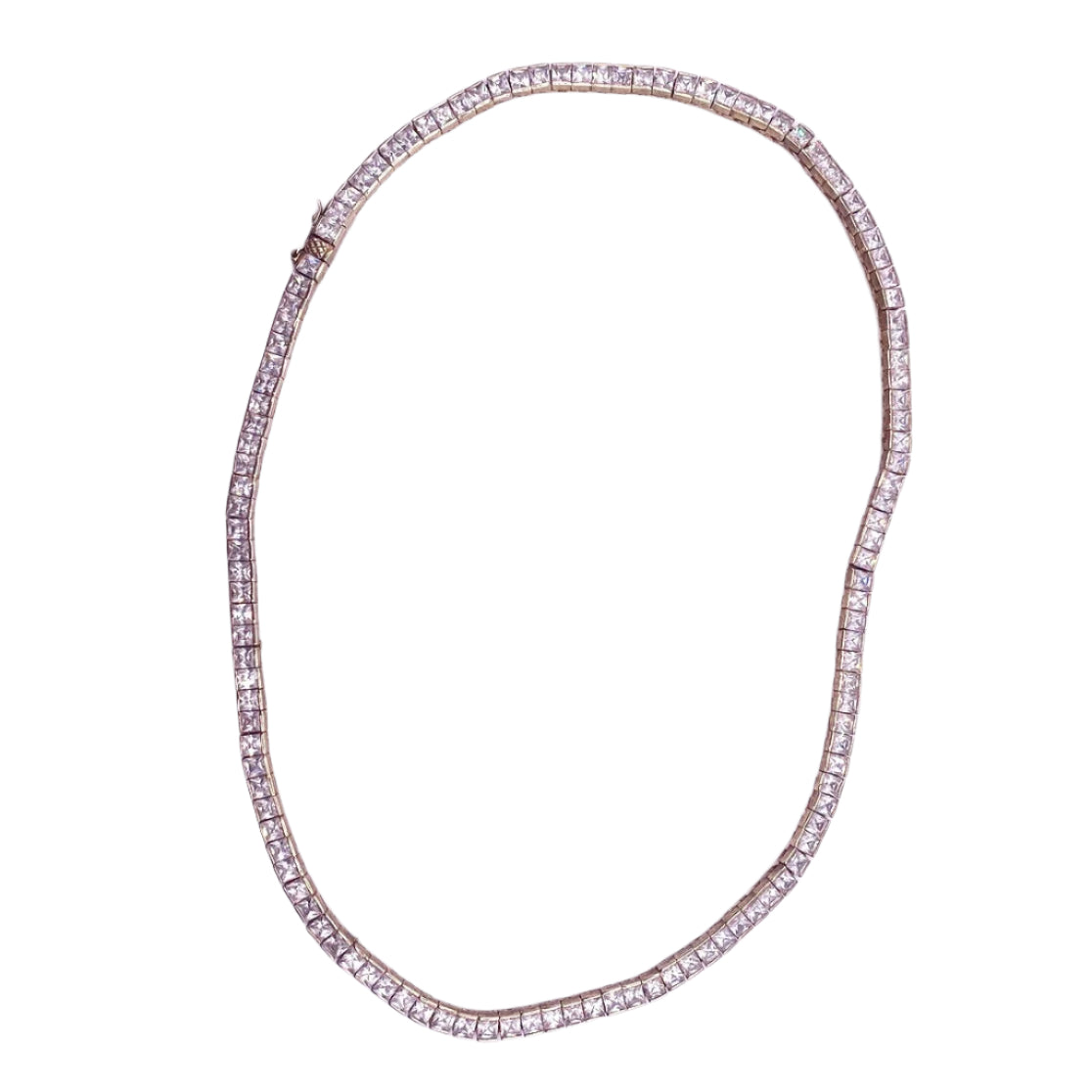 St Silver Square CZ Tenis Necklace Gold Plated 32”