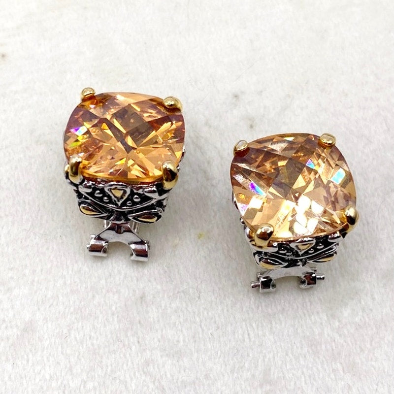 Vintage Chunky CZ Topaz Crystals Studs Earrings