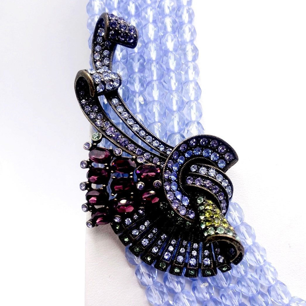 Heidi Daus Signed Sapphire Blue Glass Vintage Multistrand Necklace 16”