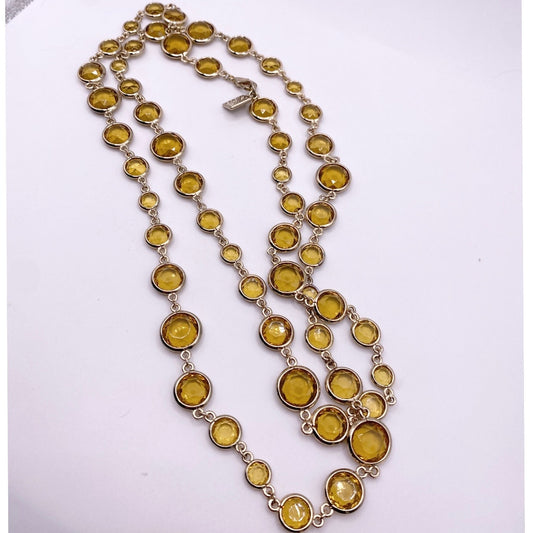 Vintage Anne Klein Large Necklace with Topaz Yellow Glass Stones