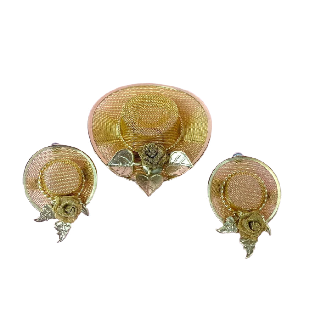 Mesh Metal Hat Pin And Earrings Studs Set