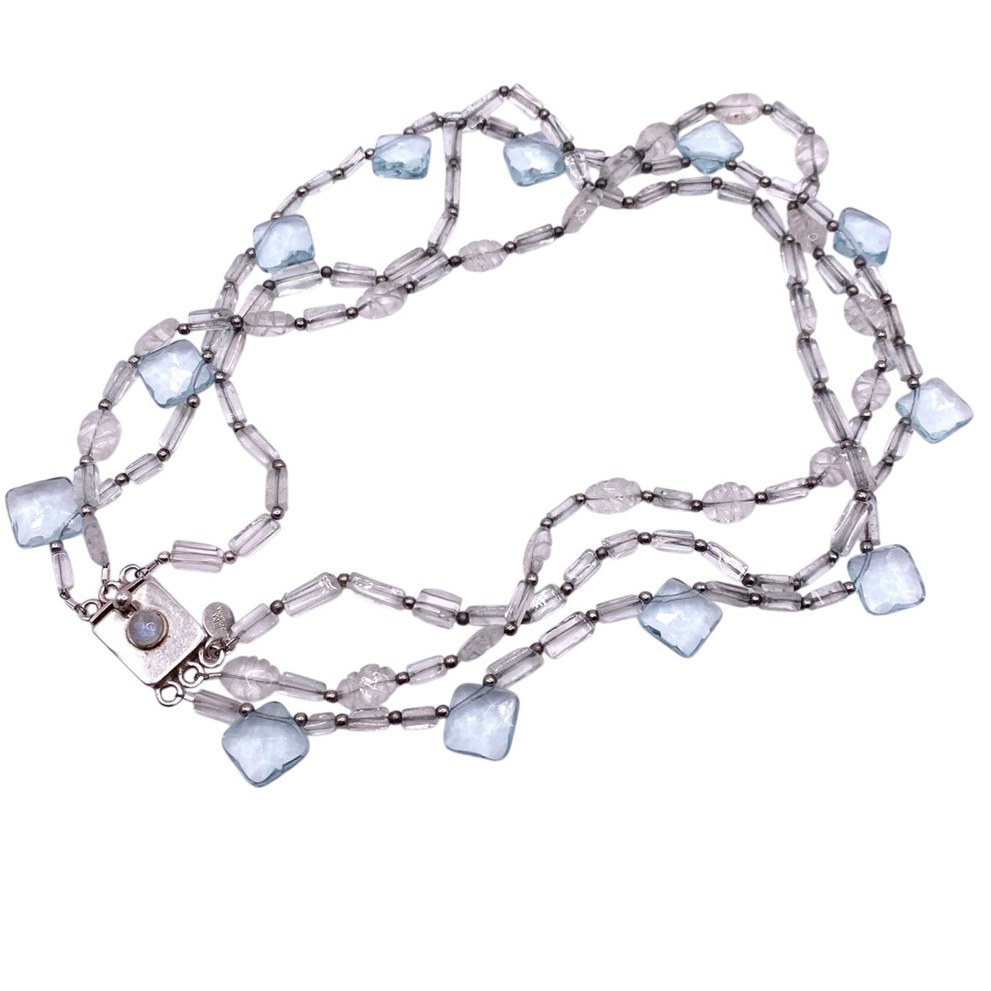Irina Serbina Vintage Necklace Sterling Silver and Quartz With Bohemian Glass Beads