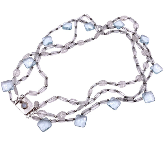 Irina Serbina Vintage Necklace Sterling Silver and Quartz With Bohemian Glass Beads