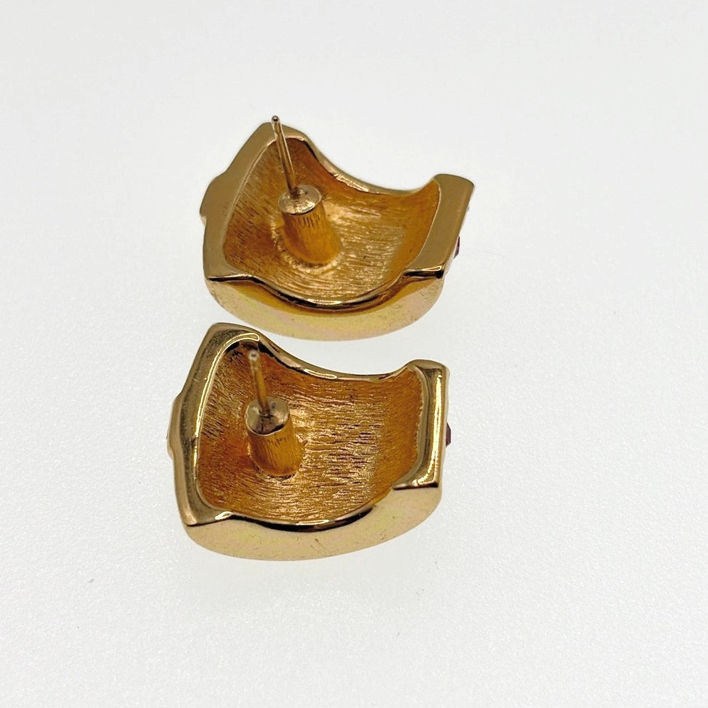 Retro Gold Tone Studs Pink Earrings