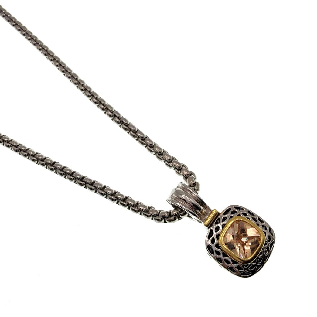 Vintage Silver Tone Retro Style Necklace With Topaz Tone Cubic Zirconia 18”