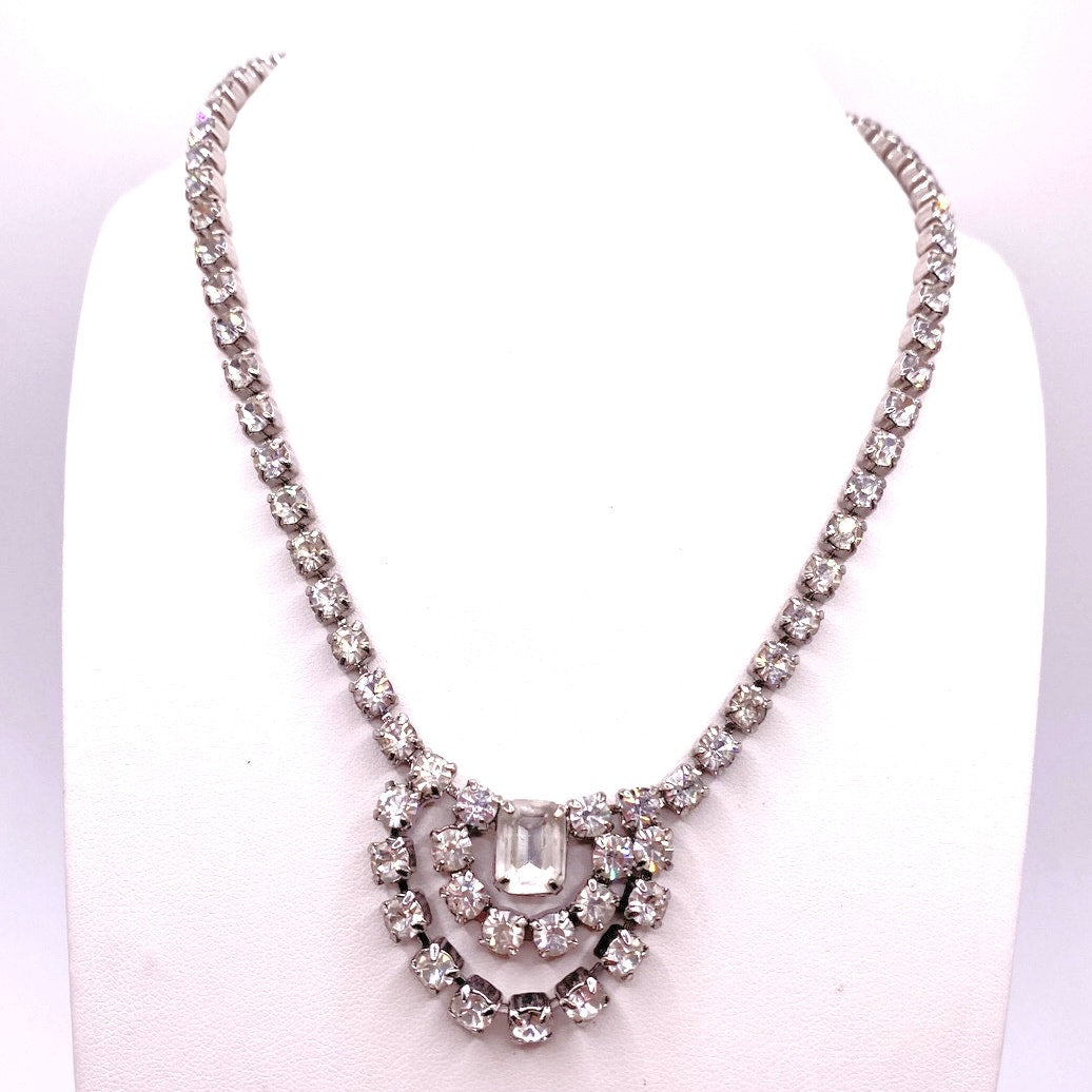 Vintage Silver Tone and Rhinestones Rivière Necklace 16”